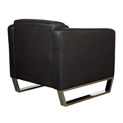 أريكة Mahmayi 2850 بمقعد واحد من جلد البولي يوريثان الأسود مع تصميم حلقة الساق - مقعد صالة مريح لغرفة المعيشة أو المكتب أو غرفة النوم (مقعد واحد، أسود، ساق حلقية)