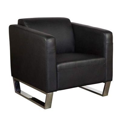 أريكة Mahmayi 2850 بمقعد واحد من جلد البولي يوريثان الأسود مع تصميم حلقة الساق - مقعد صالة مريح لغرفة المعيشة أو المكتب أو غرفة النوم (مقعد واحد، أسود، ساق حلقية)