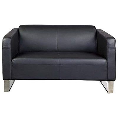 Mahmayi 2850 Two Seater Sofa in Black PU Leather with Loop Leg Design - Comfortable Lounge Seat for Living Room, Office, or Bedroom (2-Seater, Black, Loop Leg)
