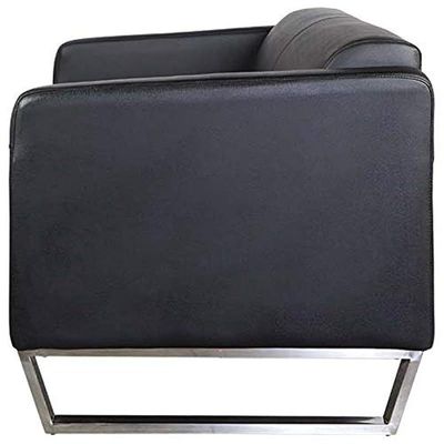 أريكة Mahmayi 2850 بمقعدين من جلد البولي يوريثان الأسود مع تصميم حلقة الساق - مقعد صالة مريح لغرفة المعيشة أو المكتب أو غرفة النوم (مقعدين، أسود، ساق حلقية)