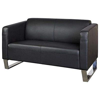 Mahmayi 2850 Two Seater Sofa in Black PU Leather with Loop Leg Design - Comfortable Lounge Seat for Living Room, Office, or Bedroom (2-Seater, Black, Loop Leg)