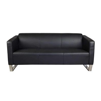 Mahmayi 2850 Three Seater Sofa in Black PU Leather with Loop Leg Design - Comfortable Lounge Seat for Living Room, Office, or Bedroom (3-Seater, Black, Loop Leg)