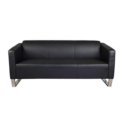 أريكة Mahmayi 2850 بثلاثة مقاعد من جلد البولي يوريثان الأسود مع تصميم حلقة الساق - مقعد صالة مريح لغرفة المعيشة أو المكتب أو غرفة النوم (3 مقاعد، أسود، ساق حلقية)
