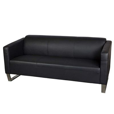 Mahmayi 2850 Three Seater Sofa in Black PU Leather with Loop Leg Design - Comfortable Lounge Seat for Living Room, Office, or Bedroom (3-Seater, Black, Loop Leg)