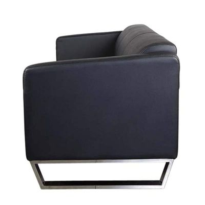 أريكة Mahmayi 2850 بثلاثة مقاعد من جلد البولي يوريثان الأسود مع تصميم حلقة الساق - مقعد صالة مريح لغرفة المعيشة أو المكتب أو غرفة النوم (3 مقاعد، أسود، ساق حلقية)