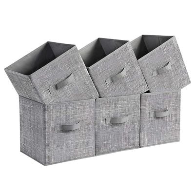 Songmics Storage Cubes, 11-Inch Non-Woven Fabric Bins with Double Handles, Set of 6, Closet Organizers for Shelves, Foldable, for Clothes, Gray UROB26LG by Mahmayi