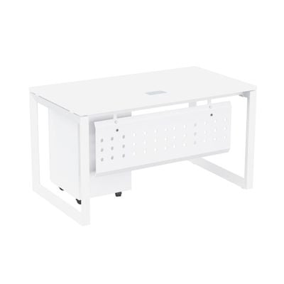 Mahmayi Vorm 136-14 Modern Workstation - Multi-Functional MDF Desk with Smart Cable Management, Secure & Robust - Ideal for Home and Office Use (With Mobile Drawer)(140cm, White)