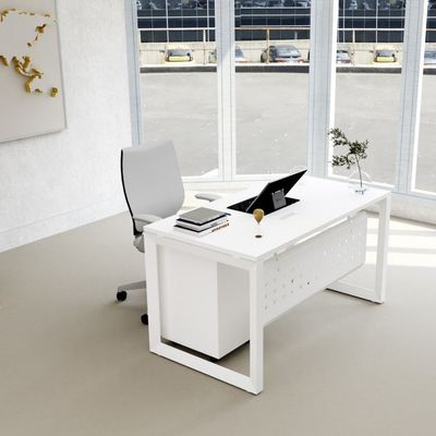 Mahmayi Vorm 136-14 Modern Workstation - Multi-Functional MDF Desk with Smart Cable Management, Secure & Robust - Ideal for Home and Office Use (With Mobile Drawer)(140cm, White)