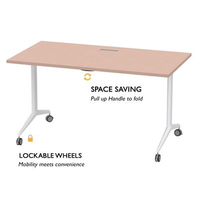 Mahmayi Folde 78-18 Modern Folding Table with Wheels for Easy Mobility - Portable Multipurpose Desk for Home Office, Compact Design with Rolling Wheels for Convenient Transportation and Storage (Oak, 180cm)
