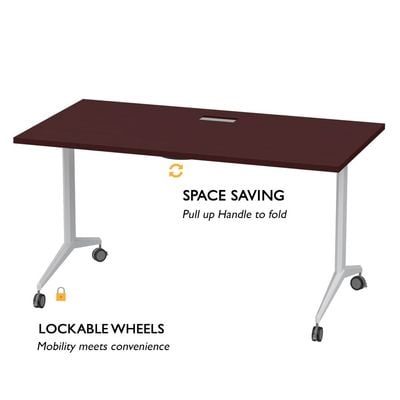 Mahmayi Folde 78-18 Modern Folding Table with Wheels for Easy Mobility - Portable Multipurpose Desk for Home Office, Compact Design with Rolling Wheels for Convenient Transportation and Storage (Apple Cherry, 180cm)