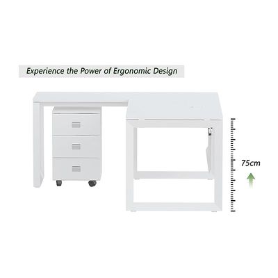 Mahmayi Vorm 136-16L  Modern Workstation Desk with Mobile Drawer for Home Office, Study, and Workstation Use - Stylish and Functional Furniture Solution (L-Shaped, White, 160cm)