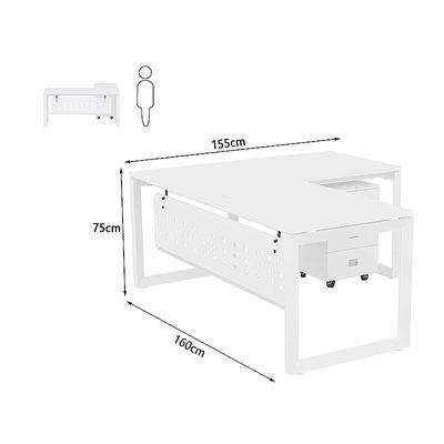 Mahmayi Vorm 136-16L  Modern Workstation Desk with Mobile Drawer for Home Office, Study, and Workstation Use - Stylish and Functional Furniture Solution (L-Shaped, White, 160cm)