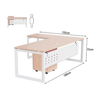 Mahmayi Vorm 136-18L  Modern Workstation Desk with Mobile Drawer for Home Office, Study, and Workstation Use - Stylish and Functional Furniture Solution (L-Shaped, Oak, 180cm)