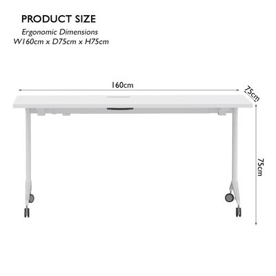 Mahmayi Folde 78-16 Modern Folding Table with Wheels for Easy Mobility - Portable Multipurpose Desk for Home Office, Compact Design with Rolling Wheels for Convenient Transportation and Storage (White, 160cm)