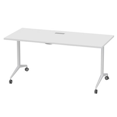 Mahmayi Folde 78-16 Modern Folding Table with Wheels for Easy Mobility - Portable Multipurpose Desk for Home Office, Compact Design with Rolling Wheels for Convenient Transportation and Storage (White, 160cm)