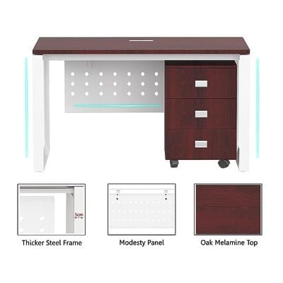 Mahmayi Vorm 136-14 Modern Workstation - Multi-Functional MDF Desk with Smart Cable Management, Secure & Robust - Ideal for Home and Office Use (With Mobile Drawer)(140cm, Apple Cherry)