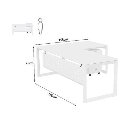 Mahmayi Vorm 136-18L  Modern Workstation Desk with Mobile Drawer for Home Office, Study, and Workstation Use - Stylish and Functional Furniture Solution (L-Shaped, White, 180cm)