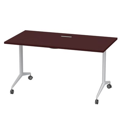 Mahmayi Folde 78-14 Modern Folding Table with Wheels for Easy Mobility - Portable Multipurpose Desk for Home Office, Compact Design with Rolling Wheels for Convenient Transportation and Storage (Apple Cherry, 140cm)