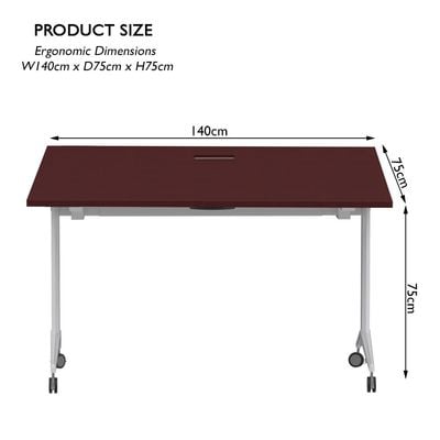 Mahmayi Folde 78-14 Modern Folding Table with Wheels for Easy Mobility - Portable Multipurpose Desk for Home Office, Compact Design with Rolling Wheels for Convenient Transportation and Storage (Apple Cherry, 140cm)