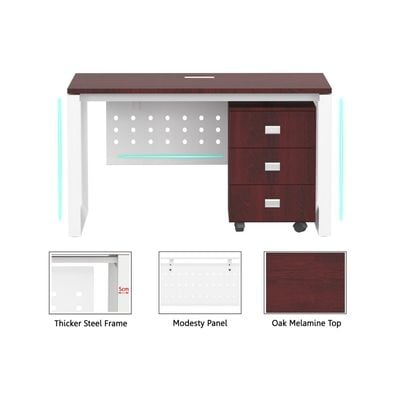 Mahmayi Vorm 136-12 Modern Workstation - Multi-Functional MDF Desk with Smart Cable Management, Secure & Robust - Ideal for Home and Office Use (With Mobile Drawer)(120cm, Apple Cherry)