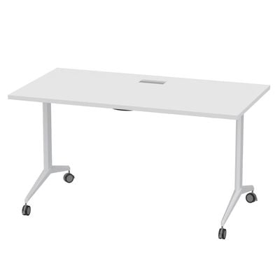 Mahmayi Folde 78-14 Modern Folding Table with Wheels for Easy Mobility - Portable Multipurpose Desk for Home Office, Compact Design with Rolling Wheels for Convenient Transportation and Storage (White, 140cm)