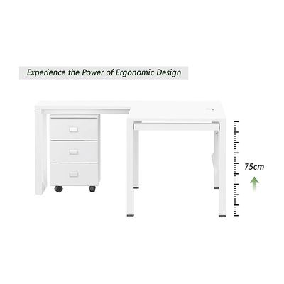 Mahmayi Figura 72-14L L-Shaped Modern Workstation Desk with Mobile Drawer, Computer Desk, Metal Legs with Modesty Panel - Ideal for Home Office, Study, Writing, and Workstation Use (White)