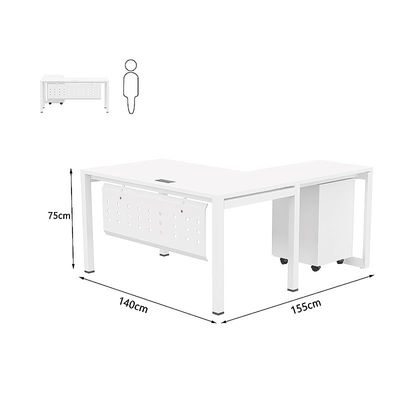 Mahmayi Figura 72-14L L-Shaped Modern Workstation Desk with Mobile Drawer, Computer Desk, Metal Legs with Modesty Panel - Ideal for Home Office, Study, Writing, and Workstation Use (White)