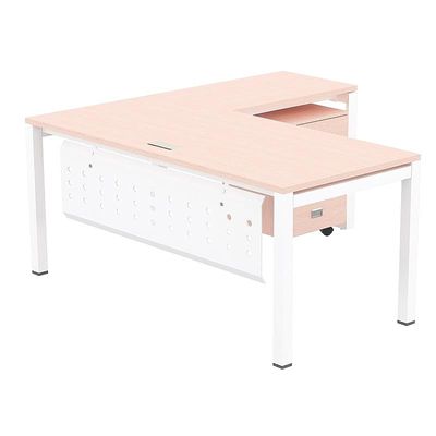 Mahmayi Figura 72-16L L-Shaped Modern Workstation Desk with Mobile Drawer, Computer Desk, Metal Legs with Modesty Panel - Ideal for Home Office, Study, Writing, and Workstation Use (Oak)