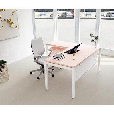 Mahmayi Figura 72-16L L-Shaped Modern Workstation Desk with Mobile Drawer, Computer Desk, Metal Legs with Modesty Panel - Ideal for Home Office, Study, Writing, and Workstation Use (Oak)