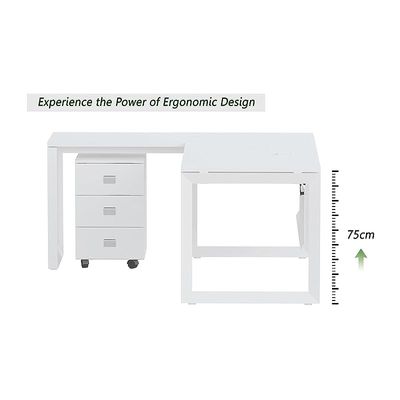 Mahmayi Vorm 136-14L  Modern Workstation Desk with Mobile Drawer for Home Office, Study, and Workstation Use - Stylish and Functional Furniture Solution (L-Shaped, White, 140cm)