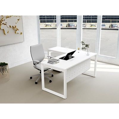 Mahmayi Vorm 136-14L  Modern Workstation Desk with Mobile Drawer for Home Office, Study, and Workstation Use - Stylish and Functional Furniture Solution (L-Shaped, White, 140cm)