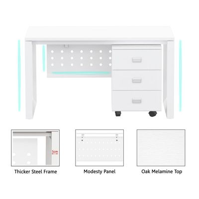 Mahmayi Vorm 136-18 Modern Workstation - Multi-Functional MDF Desk with Smart Cable Management, Secure & Robust - Ideal for Home and Office Use (With Mobile Drawer)(180cm, White)