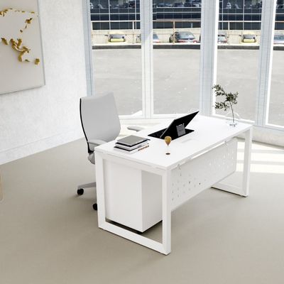 Mahmayi Vorm 136-18 Modern Workstation - Multi-Functional MDF Desk with Smart Cable Management, Secure & Robust - Ideal for Home and Office Use (With Mobile Drawer)(180cm, White)