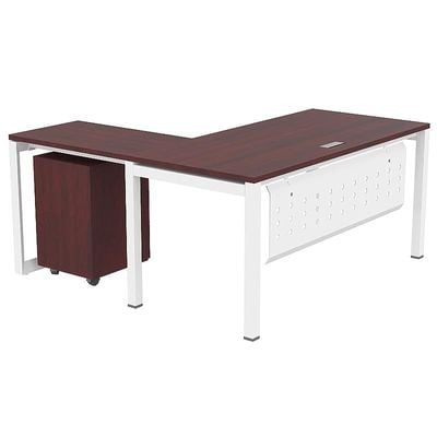 Mahmayi Figura 72-14L L-Shaped Modern Workstation Desk with Mobile Drawer, Computer Desk, Metal Legs with Modesty Panel - Ideal for Home Office, Study, Writing, and Workstation Use (Apple Cherry)