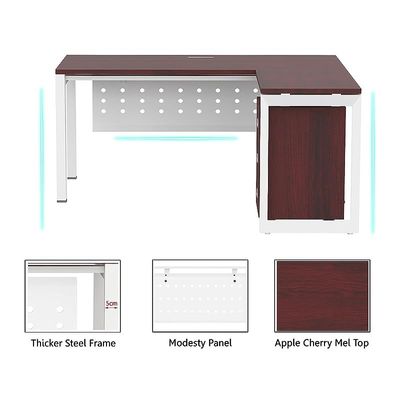 Mahmayi Figura 72-14L L-Shaped Modern Workstation Desk with Mobile Drawer, Computer Desk, Metal Legs with Modesty Panel - Ideal for Home Office, Study, Writing, and Workstation Use (Apple Cherry)