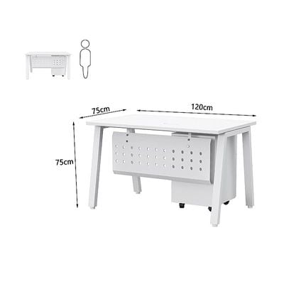 Mahmayi Bentuk 139-12 Modern Workstation Desk with Mobile Drawer, Wire Management, Metal Legs & Modesty Panel - Ideal Computer Desk for Home Office Organization and Efficiency (White)