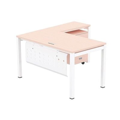 Mahmayi Figura 72-14L L-Shaped Modern Workstation Desk with Mobile Drawer, Computer Desk, Metal Legs with Modesty Panel - Ideal for Home Office, Study, Writing, and Workstation Use (Oak)