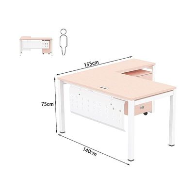 Mahmayi Figura 72-14L L-Shaped Modern Workstation Desk with Mobile Drawer, Computer Desk, Metal Legs with Modesty Panel - Ideal for Home Office, Study, Writing, and Workstation Use (Oak)