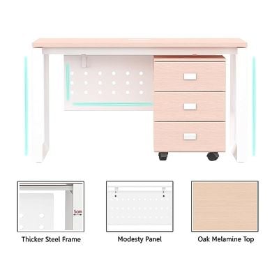 Mahmayi Vorm 136-18 Modern Workstation - Multi-Functional MDF Desk with Smart Cable Management, Secure & Robust - Ideal for Home and Office Use (With Mobile Drawer)(180cm, Oak)