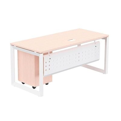 Mahmayi Vorm 136-18 Modern Workstation - Multi-Functional MDF Desk with Smart Cable Management, Secure & Robust - Ideal for Home and Office Use (With Mobile Drawer)(180cm, Oak)