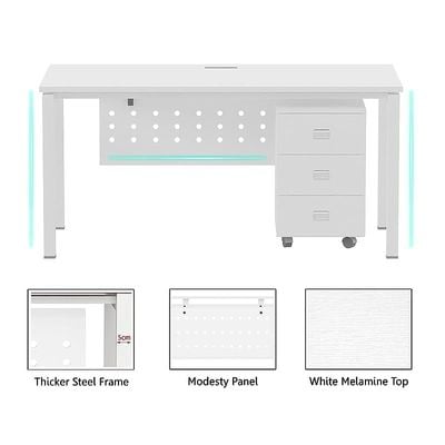 Mahmayi Figura 72-12 Modern Workstation Desk with Mobile Drawer - Stylish Office Furniture for Home or Business Use - Sleek Design for Productivity and Organization (White, 120cm)