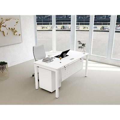 Mahmayi Figura 72-12 Modern Workstation Desk with Mobile Drawer - Stylish Office Furniture for Home or Business Use - Sleek Design for Productivity and Organization (White, 120cm)