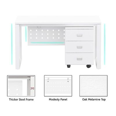 Mahmayi Vorm 136-16 Modern Workstation - Multi-Functional MDF Desk with Smart Cable Management, Secure & Robust - Ideal for Home and Office Use (With Mobile Drawer)(160cm, White)