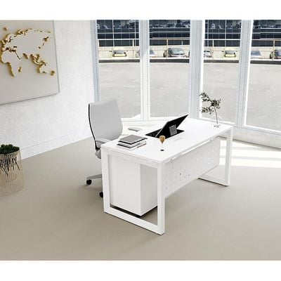 Mahmayi Vorm 136-16 Modern Workstation - Multi-Functional MDF Desk with Smart Cable Management, Secure & Robust - Ideal for Home and Office Use (With Mobile Drawer)(160cm, White)