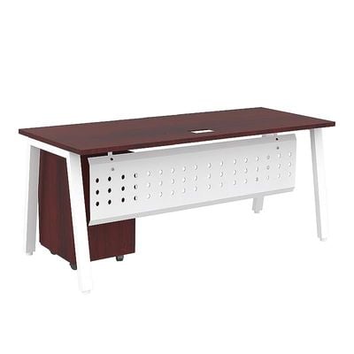 Mahmayi Bentuk 139-18 Modern Workstation Desk with Mobile Drawer, Wire Management, Metal Legs & Modesty Panel - Ideal Computer Desk for Home Office Organization and Efficiency (Apple Cherry)