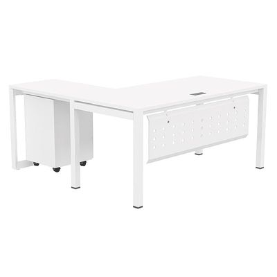 Mahmayi Figura 72-16L L-Shaped Modern Workstation Desk with Mobile Drawer, Computer Desk, Metal Legs with Modesty Panel - Ideal for Home Office, Study, Writing, and Workstation Use (White)