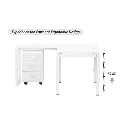 Mahmayi Figura 72-16L L-Shaped Modern Workstation Desk with Mobile Drawer, Computer Desk, Metal Legs with Modesty Panel - Ideal for Home Office, Study, Writing, and Workstation Use (White)