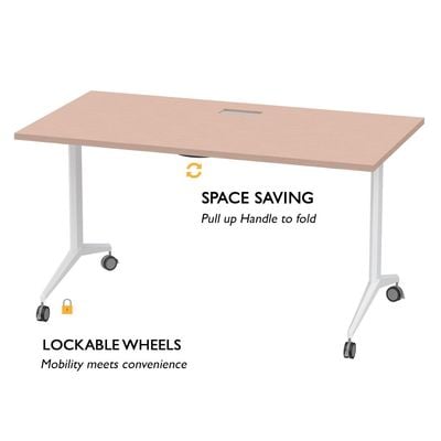 Mahmayi Folde 78-16 Modern Folding Table with Wheels for Easy Mobility - Portable Multipurpose Desk for Home Office, Compact Design with Rolling Wheels for Convenient Transportation and Storage (Oak, 160cm)