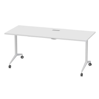 Mahmayi Folde 78-18 Modern Folding Table with Wheels for Easy Mobility - Portable Multipurpose Desk for Home Office, Compact Design with Rolling Wheels for Convenient Transportation and Storage (White, 180cm)