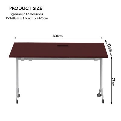 Mahmayi Folde 78-16 Modern Folding Table with Wheels for Easy Mobility - Portable Multipurpose Desk for Home Office, Compact Design with Rolling Wheels for Convenient Transportation and Storage (Apple Cherry, 160cm)